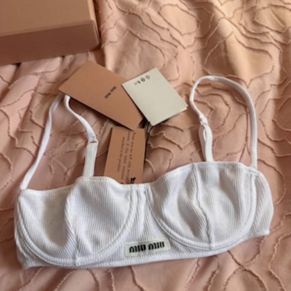 Miu Miu White Ribbed Bralette